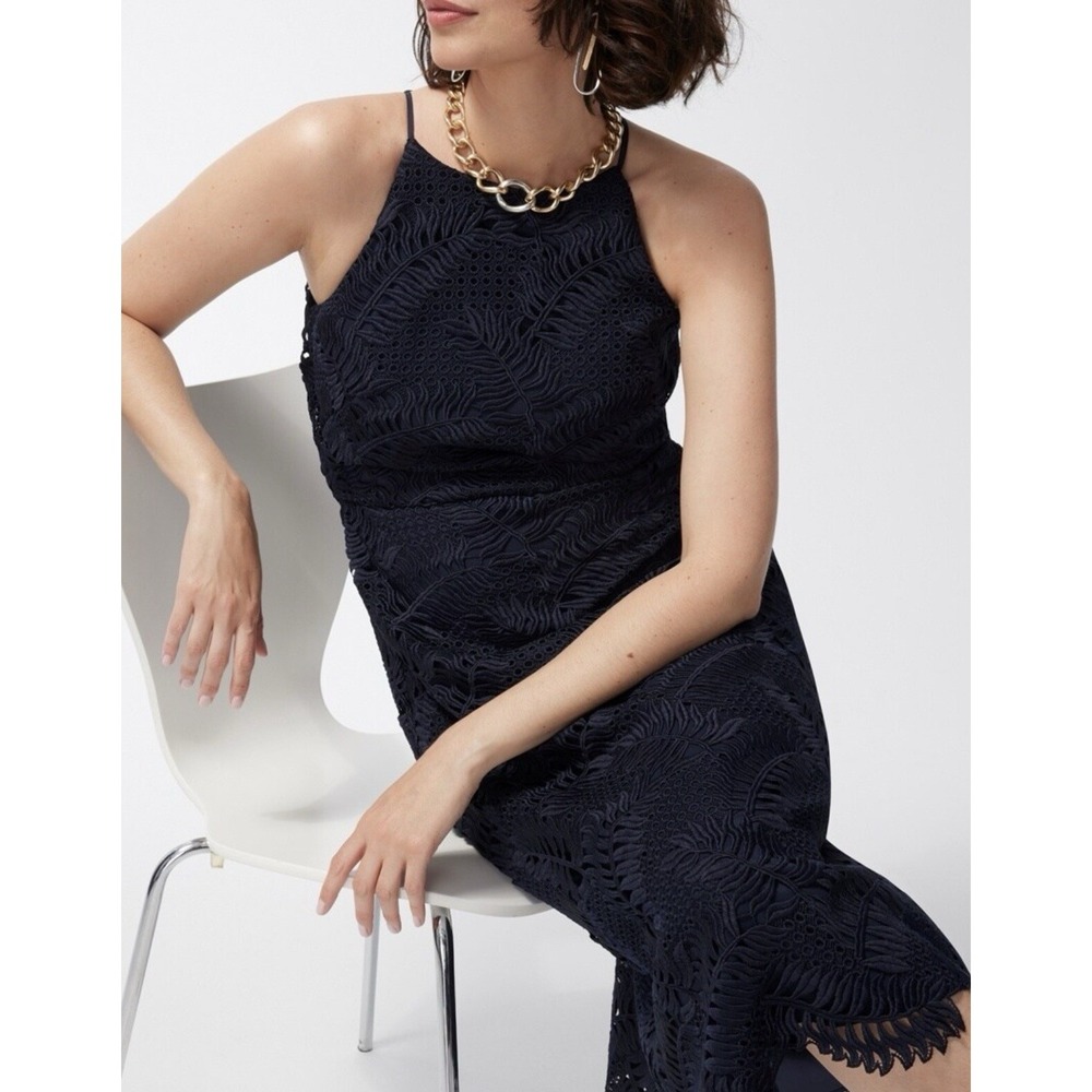 Chico's Navy Lace Halter Midi Occasion Dress Size 00 XS 0/2 570348917 $199 C6